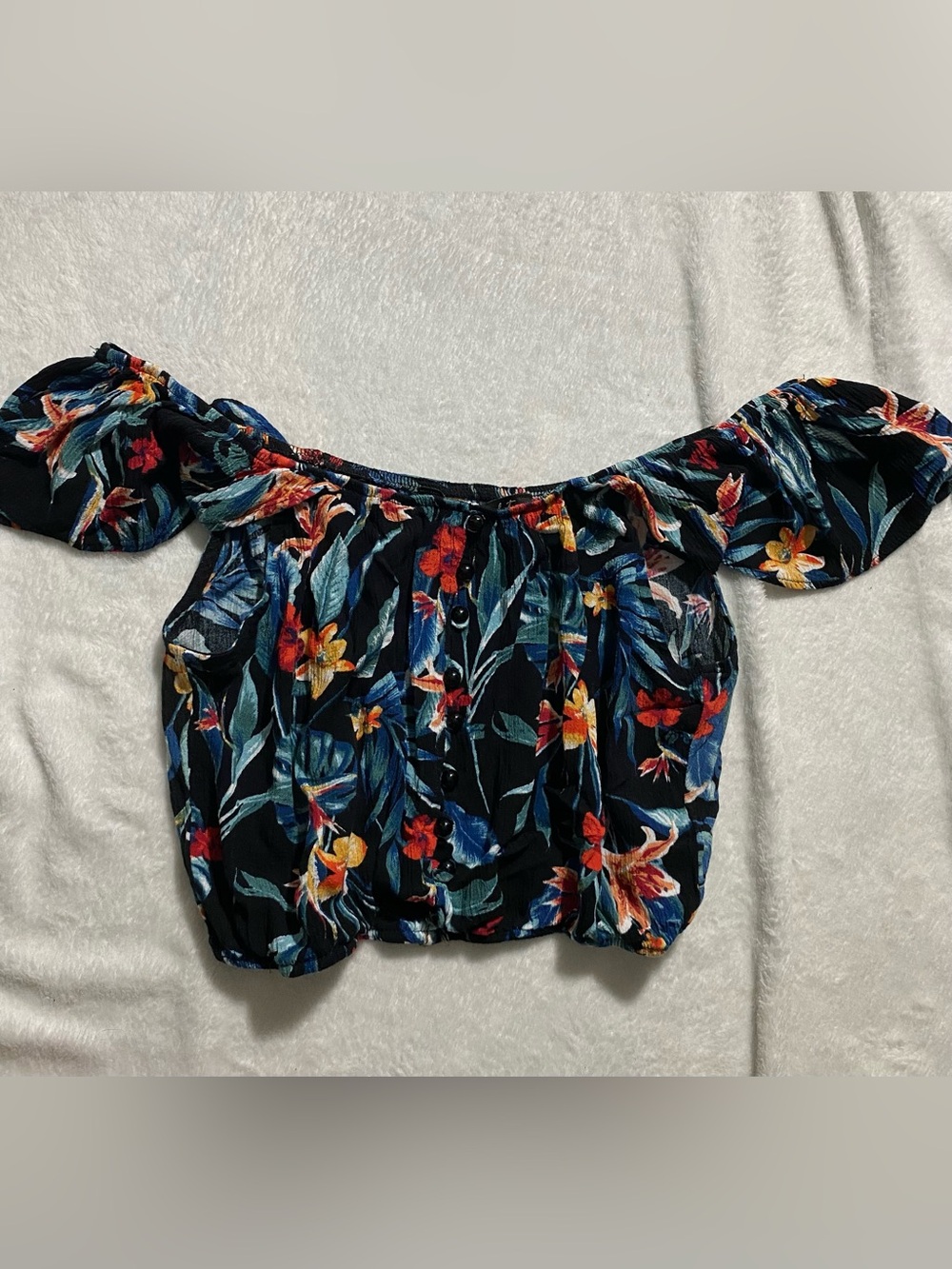 Gypsies & Moondust Black Floral Off-Shoulder Crop Top